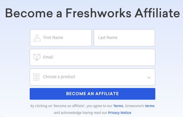 Форма регистрации в Freshworks Affiliate